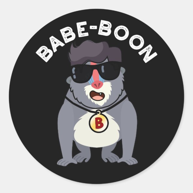 Sticker Rond Babe-boon Funny Animal Singe Baboon Pun Dark BG (Devant)