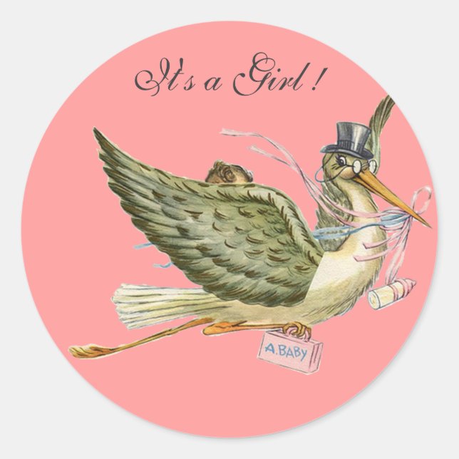 STICKER ROND BABILLAGE DE BÉBÉ CIGOGNE (Devant)