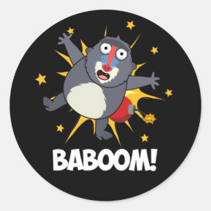 Sticker Rond Baboom Drôle Explosif Baboon Pun Dark BG
