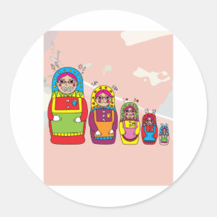 Sticker Rond Babushka Poupées russes en bois