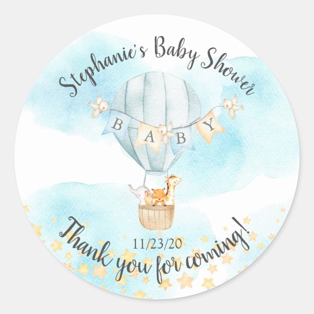 Sticker Rond Baby Animals Hot Air Balloon Baby shower Favoriser (Devant)
