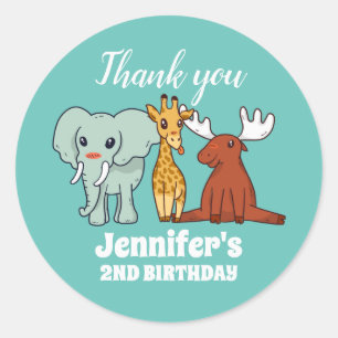 Sticker Rond Baby Animals Safari et Zoo Anniversaire de enfant