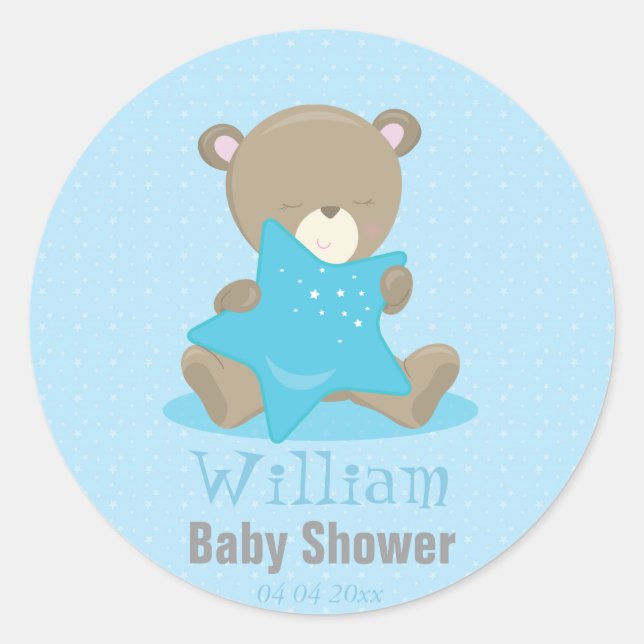 Sticker Rond Baby Bear Blue Boy Holding a star (Devant)