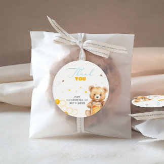 Sticker Rond Baby Bear de miel Baby shower moderne Merci