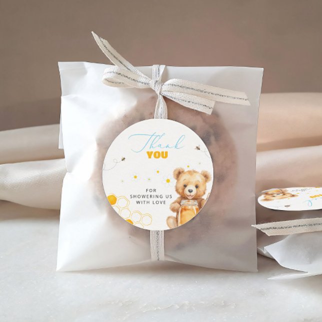 Sticker Rond Baby Bear de miel Baby shower moderne Merci (Créateur téléchargé)
