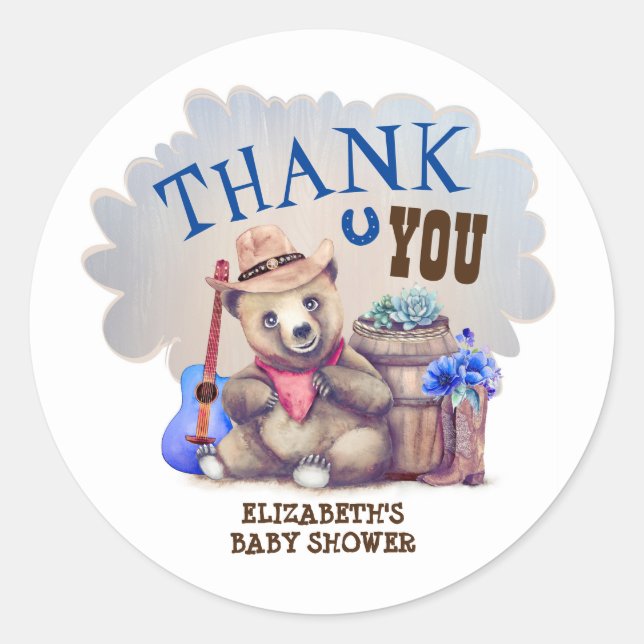 Sticker Rond Baby Bear Pays Baby shower Merci (Devant)