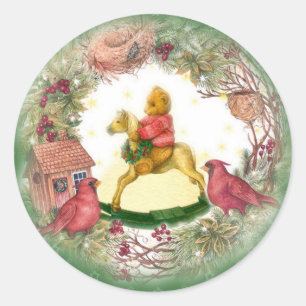 Sticker Rond Baby Bear sur Rocking Horse Cardinal