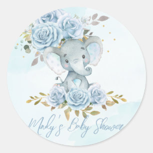 Sticker Rond Baby Blue Floral mignonne Elephant Baby shower gar