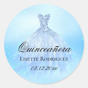 Sticker Rond Baby Blue Quinceanera Personnalisé