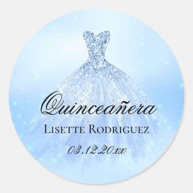 Sticker Rond Baby Blue Quinceanera Personnalisé (Devant)