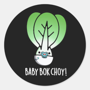 Sticker Rond Baby Bok Choy Funny Veggie Pun Dark BG