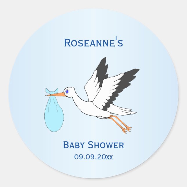 Sticker Rond Baby Boy Baby shower de conception de cigogne (Devant)