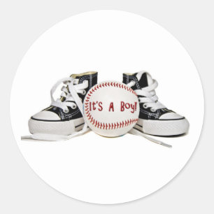 Sticker Rond Baby Boy Basket et Faire-part de baseball