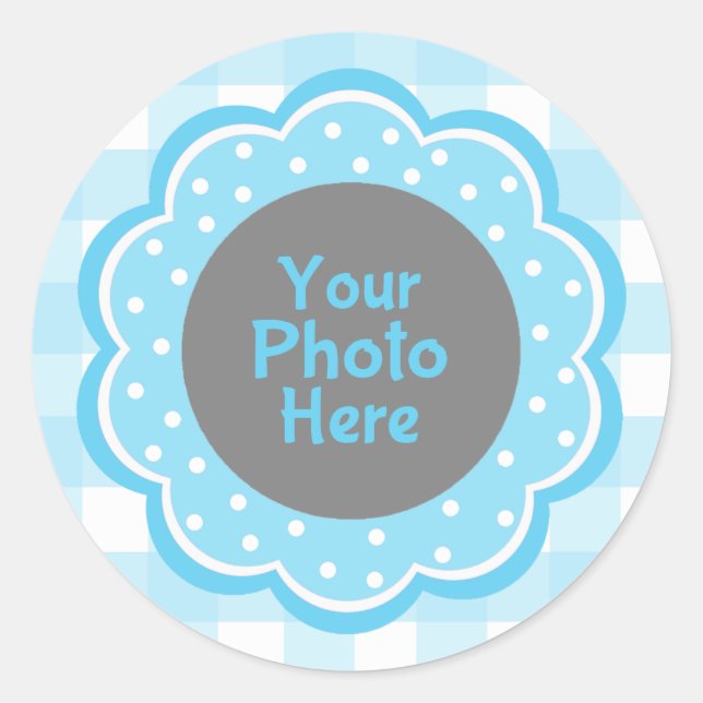 Sticker Rond Baby Boy Blue En vichy photo (Devant)