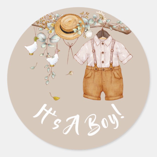 Sticker Rond Baby Boy Boho Rustique Campagne Verdure (Devant)