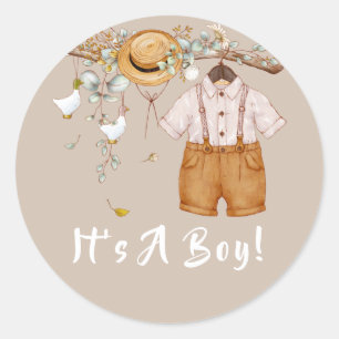 Sticker Rond Baby Boy Boho Verdure rustique