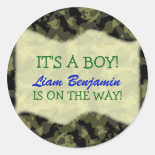 Sticker Rond Baby Boy - Camo Baby shower à thème