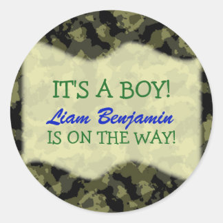 Sticker Rond Baby Boy - Camo Baby shower à thème