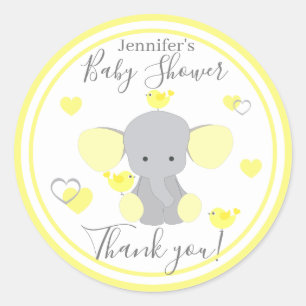 Sticker Rond Baby Boy Girl Douche Jaune Elephant Merci