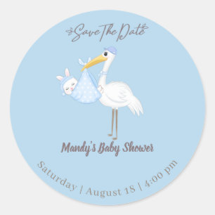 Sticker Rond Baby Boy Stork Rabbit Enregistrer la date