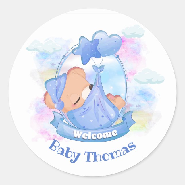 Sticker Rond Baby Boy Teddy Bear (Devant)