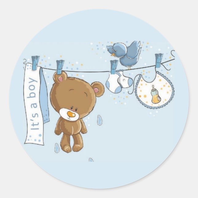 Sticker Rond Baby Boy Teddy Bear Baby (Devant)