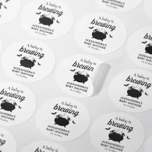 Sticker Rond Baby Brewing Halloween Baby Shower