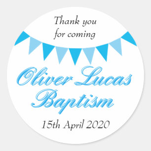 Sticker Rond Baby Bunting Baptême Bleu Baptême Christening Favo