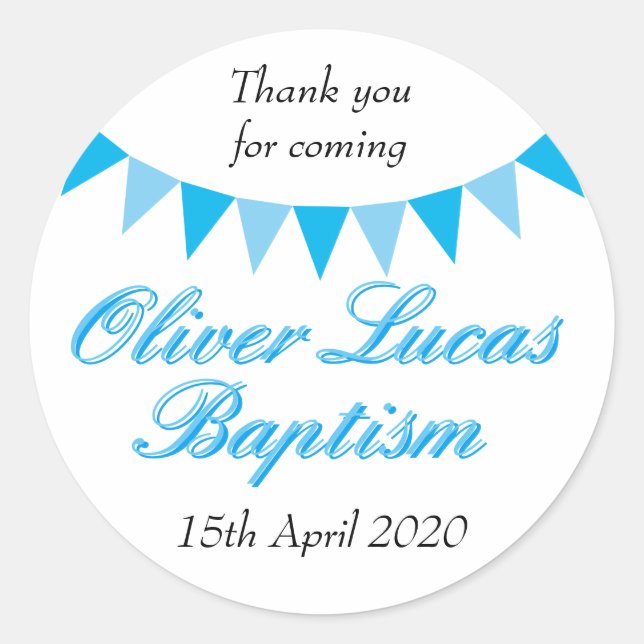 Sticker Rond Baby Bunting Baptême Bleu Baptême Christening Favo (Devant)