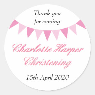 Sticker Rond Baby Bunting Pink Baptême Christening Favoriser