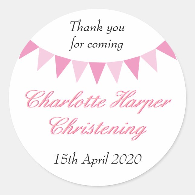 Sticker Rond Baby Bunting Pink Baptême Christening Favoriser (Devant)