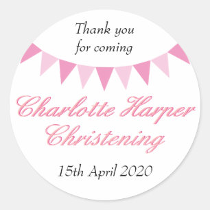 Sticker Rond Baby Bunting Pink Baptême Christening Favoriser