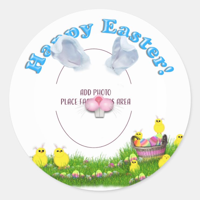 Sticker Rond Baby Chicks Easter Basket Photo Frame (Devant)