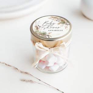 Sticker Rond Baby douche pampas herbe moderne noir élégant