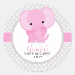 Sticker Rond Baby éléphant (rose) Baby Shower