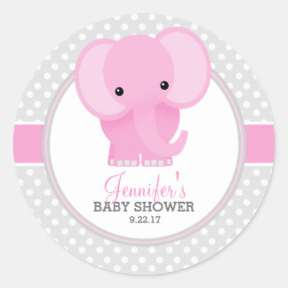 Sticker Rond Baby éléphant (rose) Baby Shower