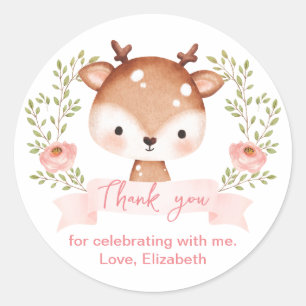 Sticker Rond Baby Fawn fête d'anniversaire I Baby shower Merci
