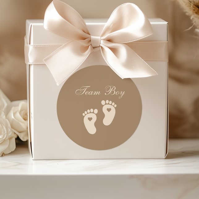 Sticker Rond Baby Footprints Équipe Garçon Brown Genre Reveal (Créateur téléchargé)