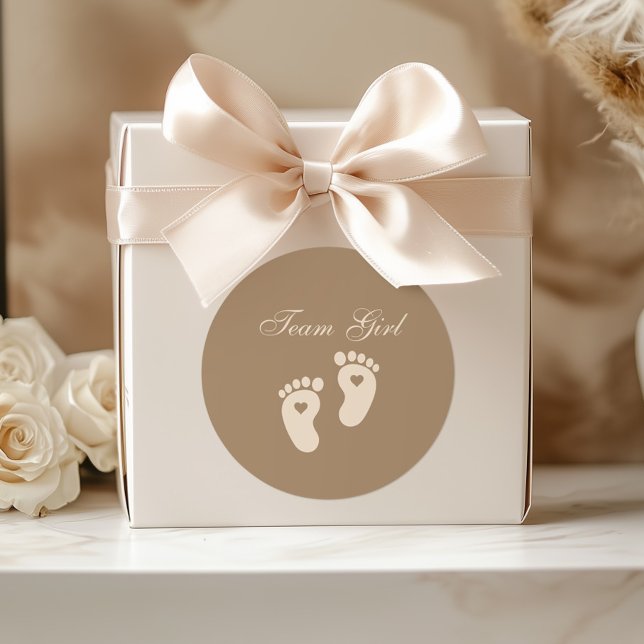 Sticker Rond Baby Footprints Team Girl Brown Genre Reveal (Créateur téléchargé)