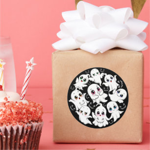 Sticker Rond Baby Ghosts Éffrayant mignon Halloween humeur