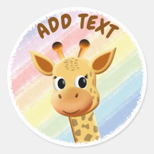 Sticker Rond Baby Giraffe Pastel Rainbow Watercolor Baby shower