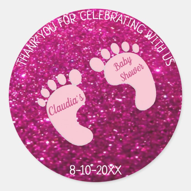 Sticker Rond Baby Girl Baby Parties scintillant douche Merci Fa (Devant)