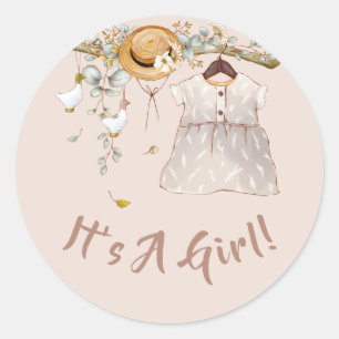 Sticker Rond Baby Girl Boho rustique Pays Bois