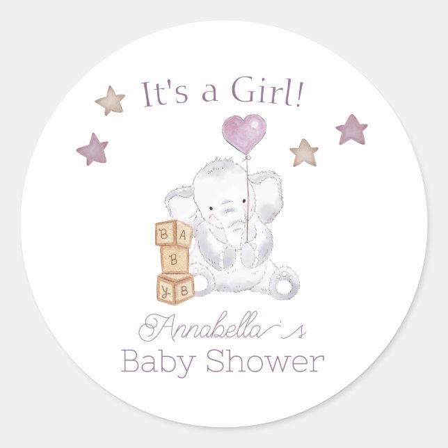 Sticker Rond Baby Girl Elephant and mignon Balloon Aquarelle (Devant)