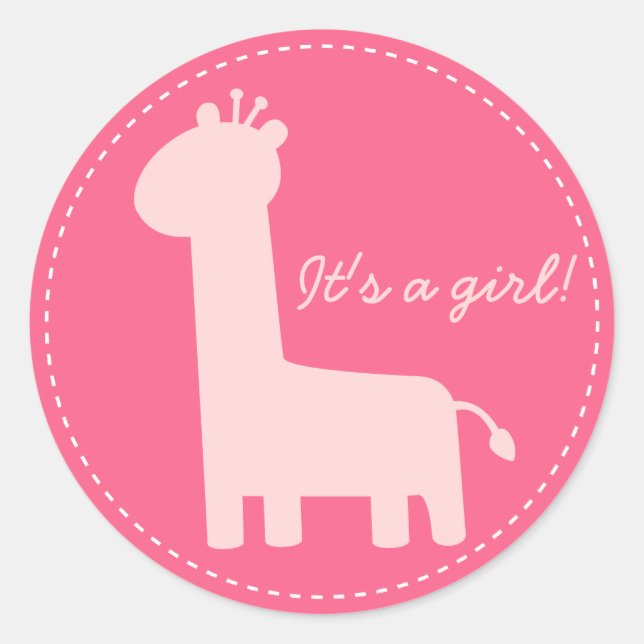 Sticker Rond Baby Girl Faire-part - silhouette de girafe rose (Devant)