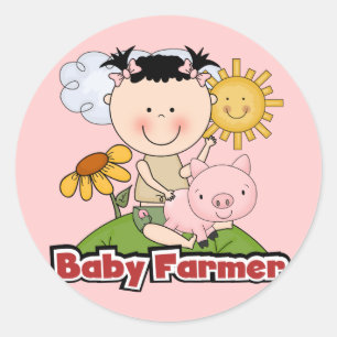 Sticker Rond Baby Girl Farmer avec T-shirts et cadeaux de cocho