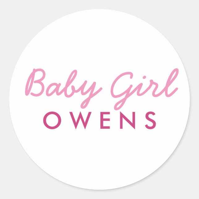 Sticker Rond Baby Girl Nom Baby shower Sticker-Rose Blanc (Devant)