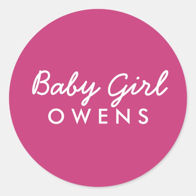 Sticker Rond Baby Girl Nom Baby shower Sticker-Rose Blanc (Devant)