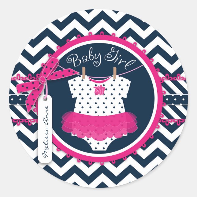 Sticker Rond Baby Girl Tutu Chevron Baby shower d'impression (Devant)
