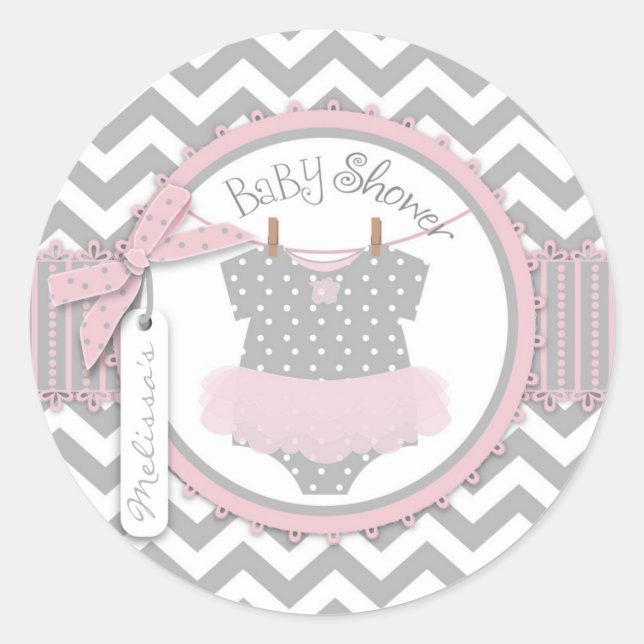 Sticker Rond Baby Girl Tutu Chevron Baby shower d'impression (Devant)